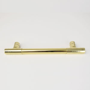 Satin High Polish Brass T-Shaped Pull Handle - Flat on white surface