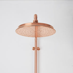 copper rainfall shower head, made in England by Proper Copper Design