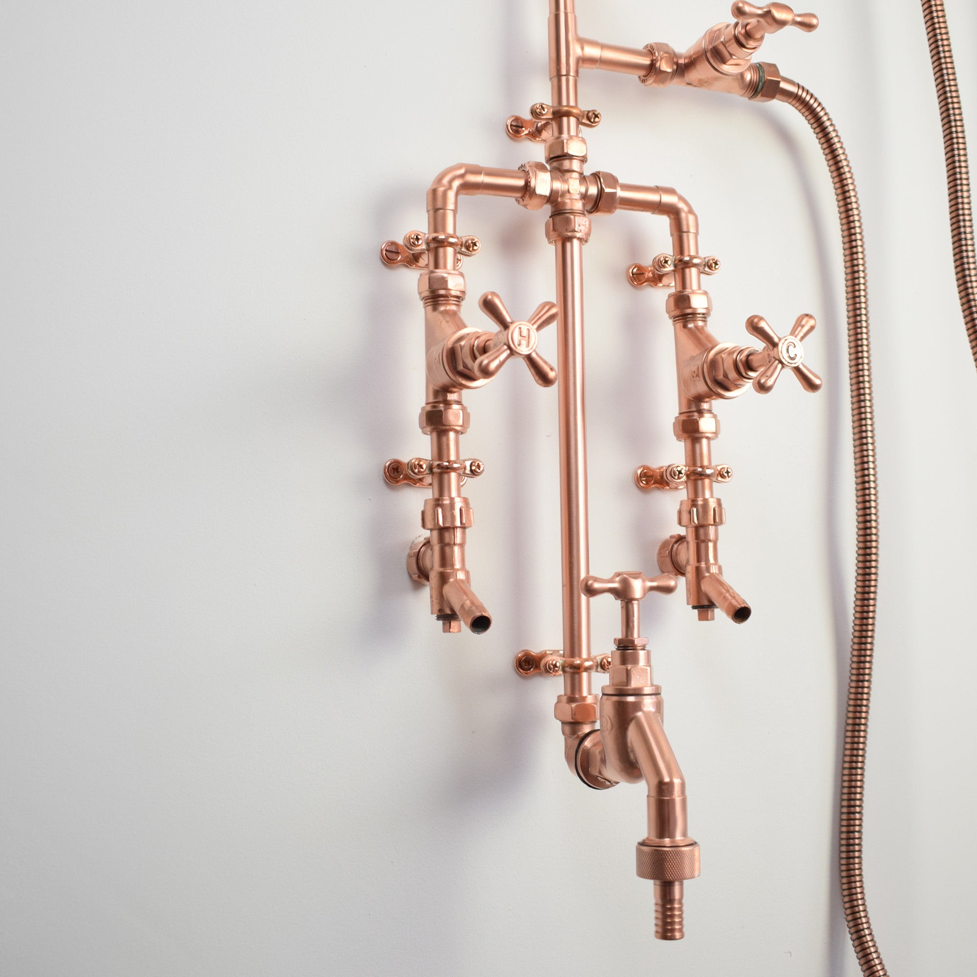 outdoor shower kit and hand shower made from genuine copper, perfect for your garden pool, beach house or backyard oasis