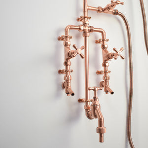 outdoor shower kit and hand shower made from genuine copper, perfect for your garden pool, beach house or backyard oasis