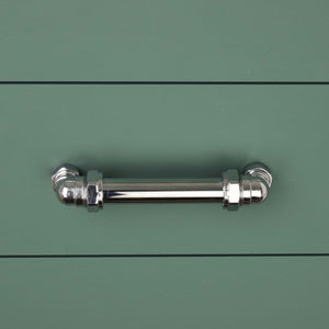 Chrome U Pull Industrial Bolted Detail - On drawers front view