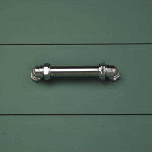 Chrome U Pull Industrial Bolted Detail - On drawers lower view