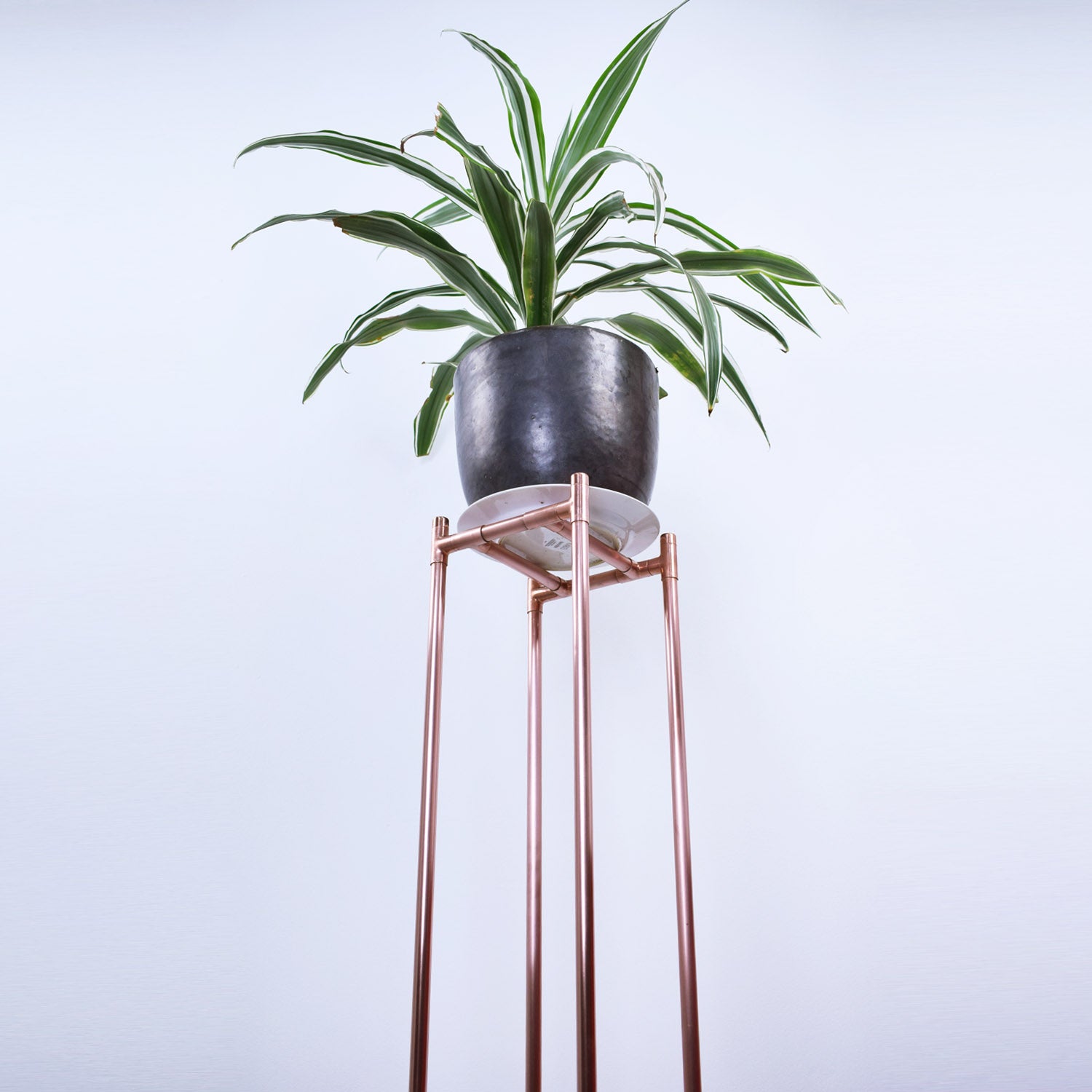 Handmade Tall Slim Copper Plant Stand - View from below