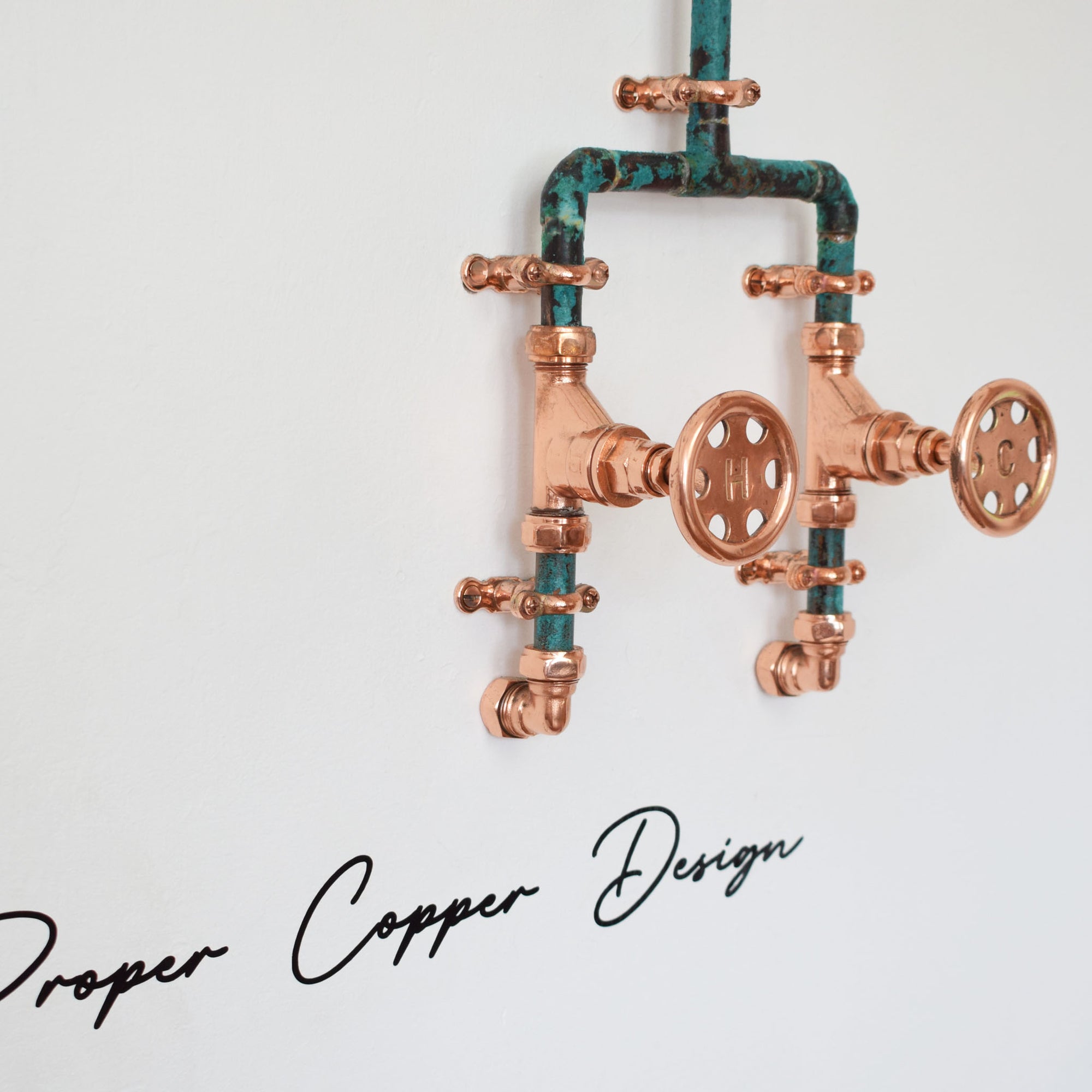 stylish copper shower close up image of the Verdigris finish