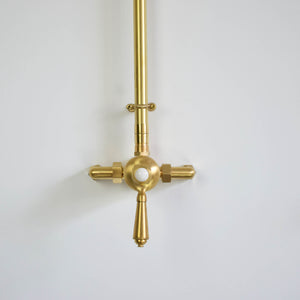 designer brass shower valve, thermostatic photo straight on 