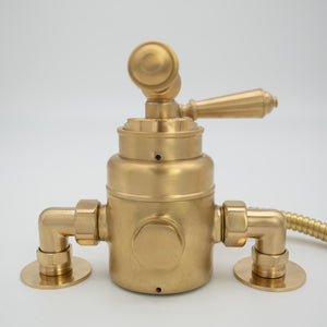 Brass thermostatic shower valve, made in England - photo underside