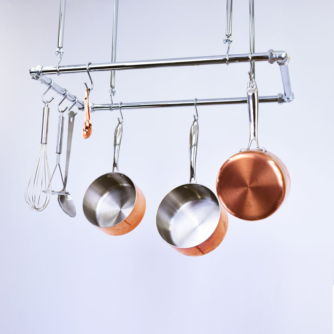 Chrome Ceiling Pot and Pan Rack - Proper Copper Design