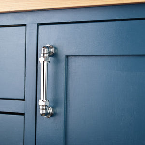 Chrome Handle (Industrial) - On blue kitchen cabinet
