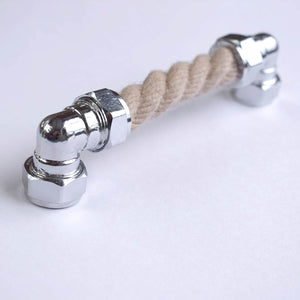 chrome and natural rope pull white background