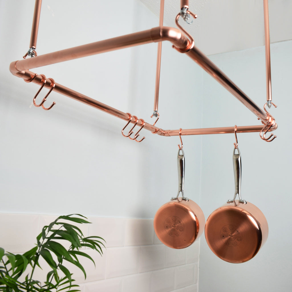Copper Ceiling Pot and Pan Rack - Angled view