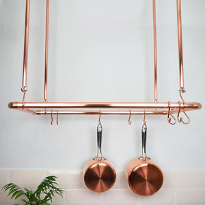 Copper Ceiling Pot and Pan Rack with hanging pans 