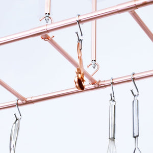 Copper S Hooks on hanging copper pan rack