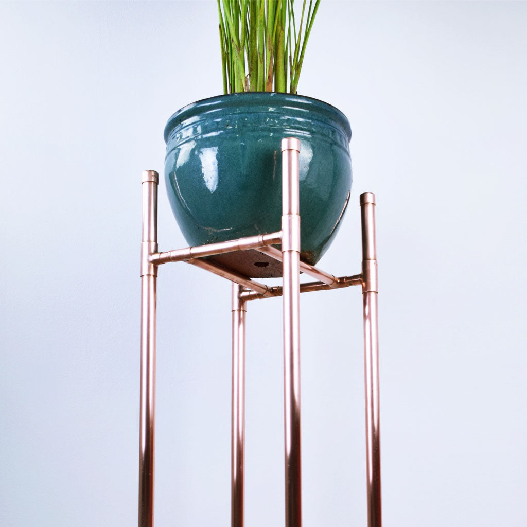 Handmade Tall Copper Plant Stand - Closeup