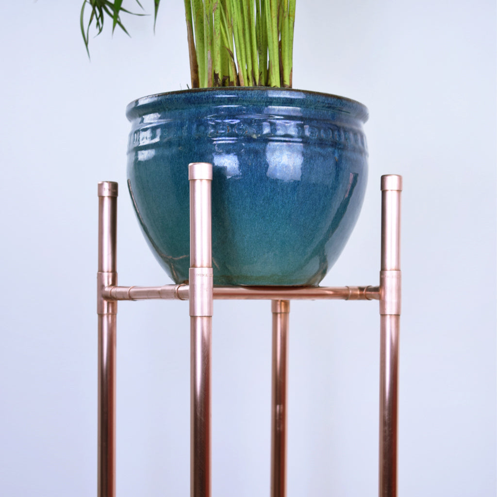 Handmade Tall Copper Plant Stand - With plant pot