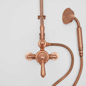 Copper thermostatic valve for safe and comfortable showering - valve and hand-shower photo