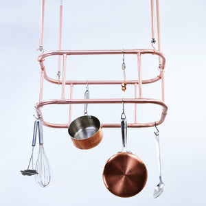Two Tier Curved Copper Hanging Pot and Pan Rack - Proper Copper Design