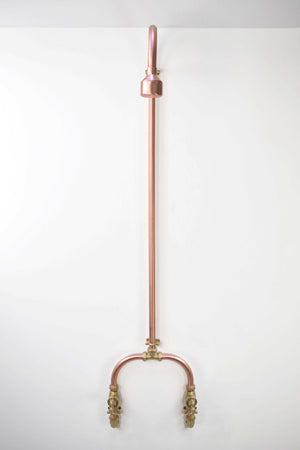 polished copper shower with industrial taps UK