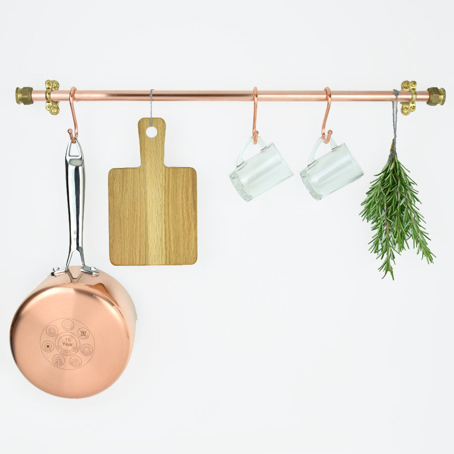 Wall Mounted Copper and Brass Pot and Pan Rail - 15mm - Proper Copper Design