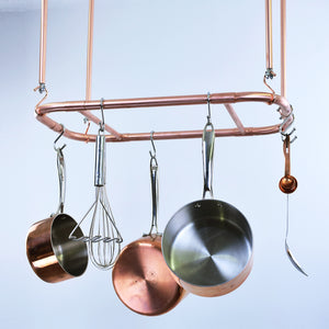 Curved Copper Ceiling Pot and Pan Rack - Range of hanging kitchen items