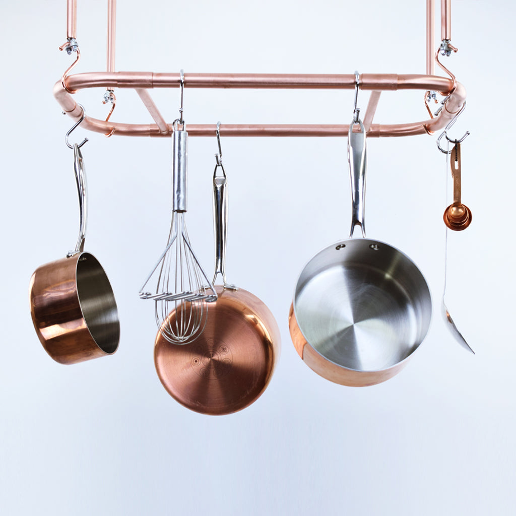 Curved Copper Ceiling Pot And Pan Rack Proper Design