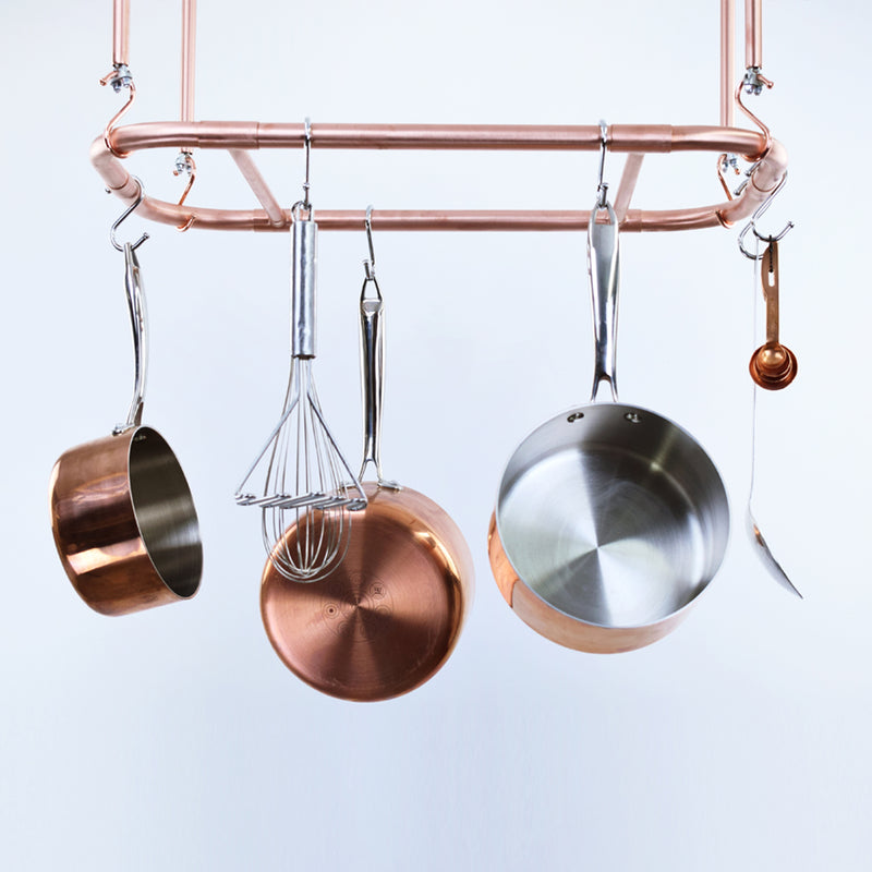Curved Copper Ceiling Pot and Pan Rack Proper Copper Design