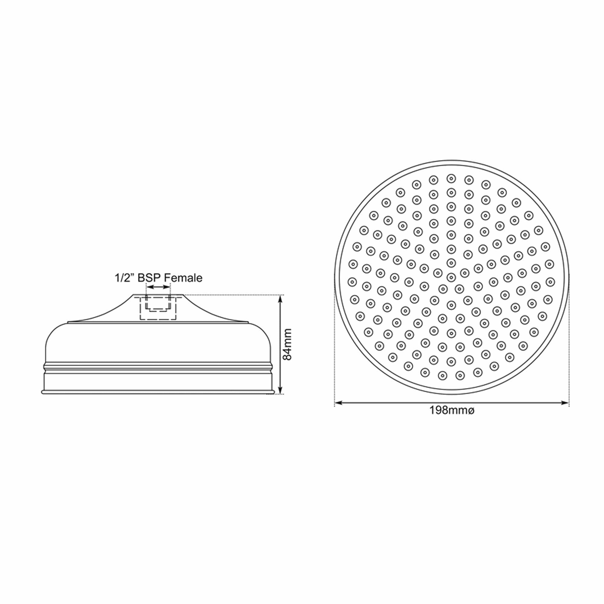 copper shower heads 8 inch technical drawing