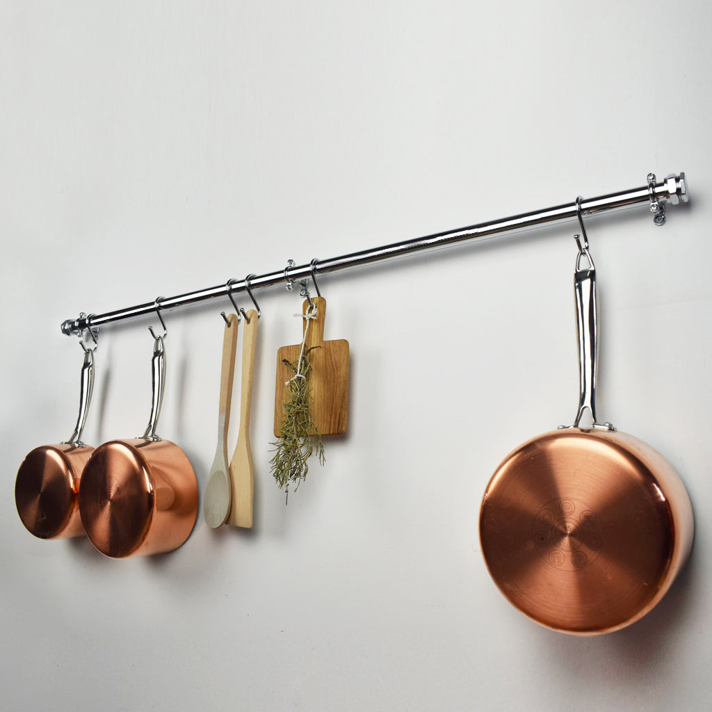 Wall Mounted Chrome Pot and Pan Rail - 22mm - Proper Copper Design