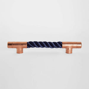 copper and navy rope t pull handle, rope handles, polished copper, single