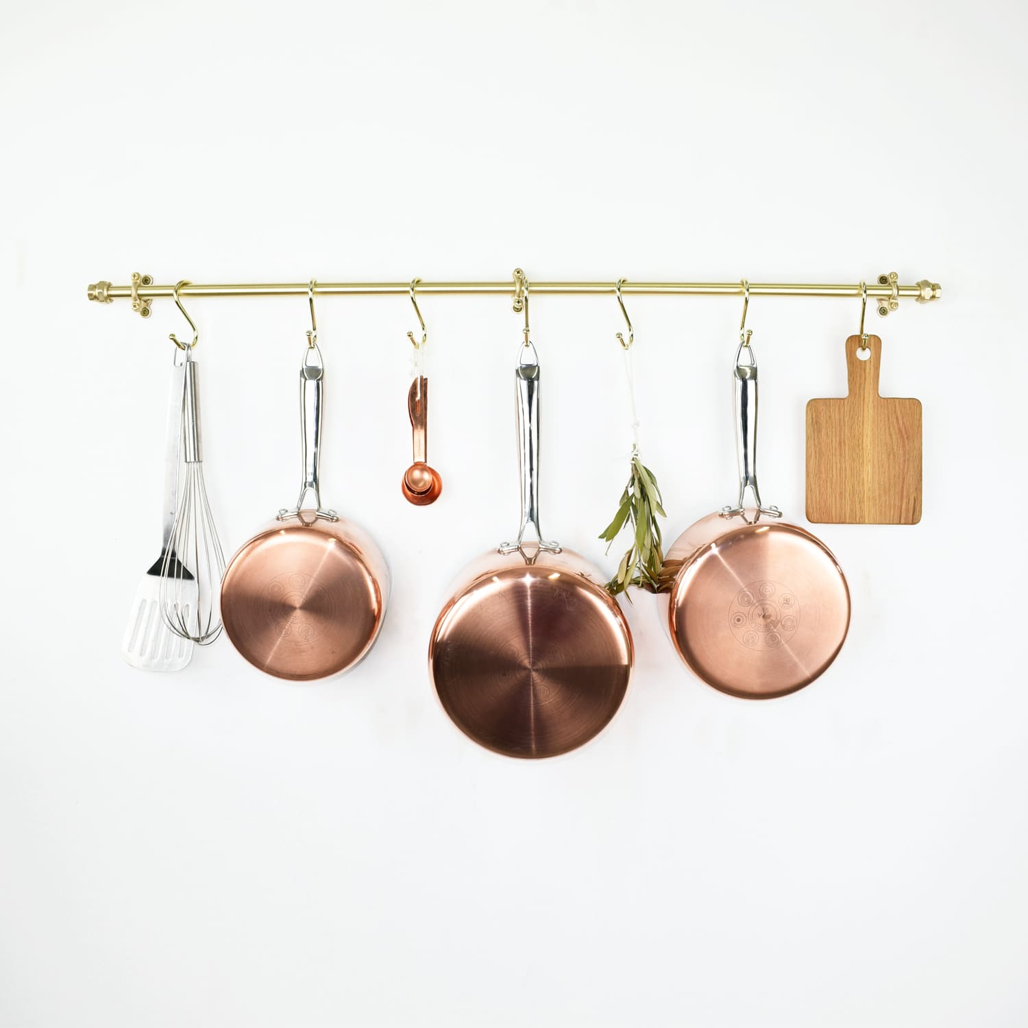 Wall Mounted Solid Brass Pan Rail - 15mm - Proper Copper Design