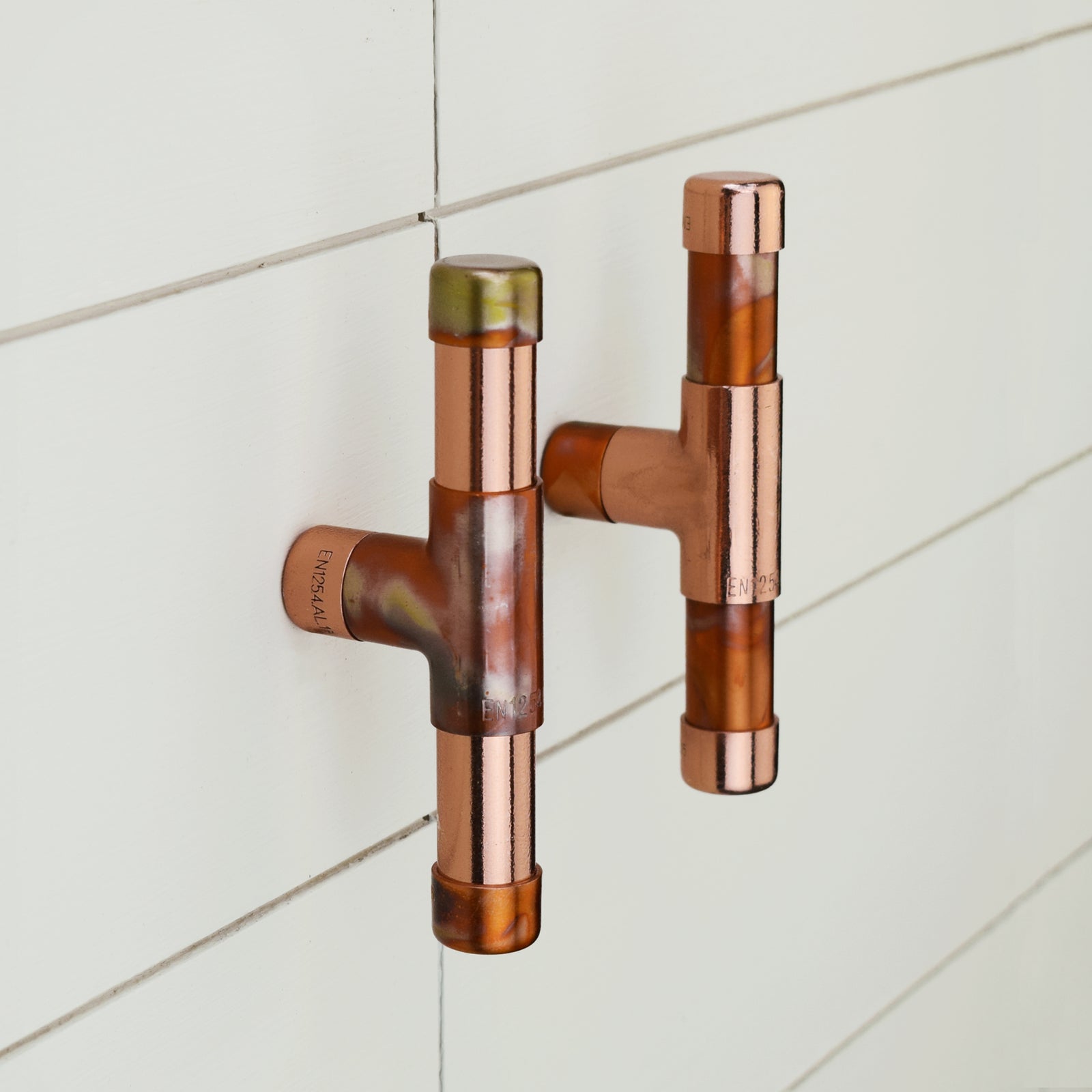 Copper Knob T-shaped - Marbled and High Polish Mix - Proper Copper Design