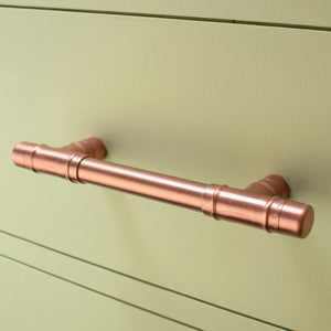 Copper Pull Handle T-shaped - On Green Cabinet