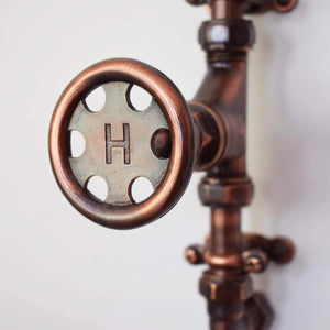 antique copper shower rustic finish tap close up image hot tap
