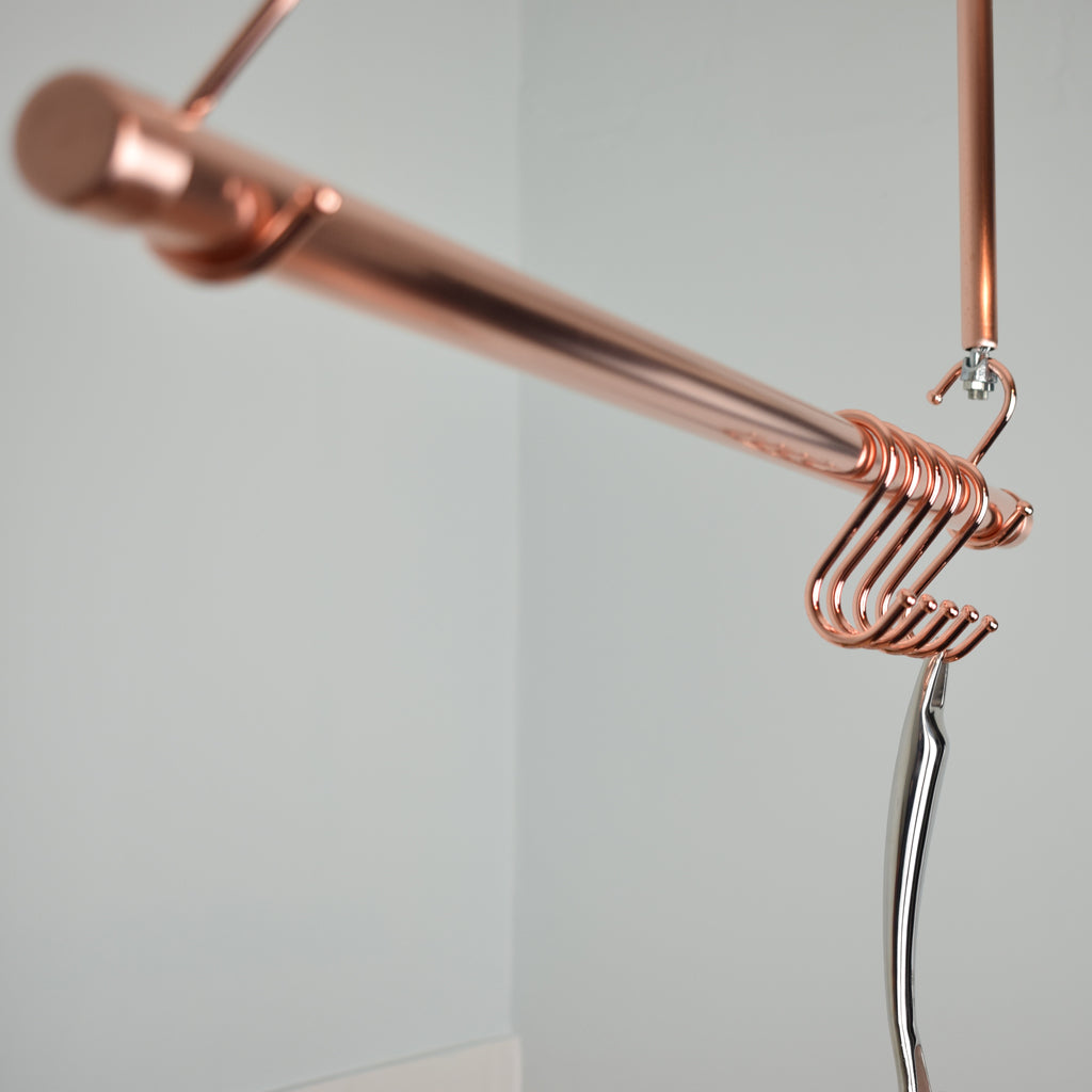 Copper Hanging Pot and Pan Rail - Hook closeup