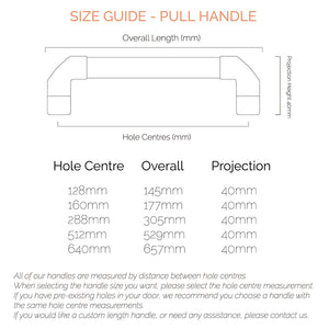 Copper Pull Handle with Oak T-shaped - Size Guide