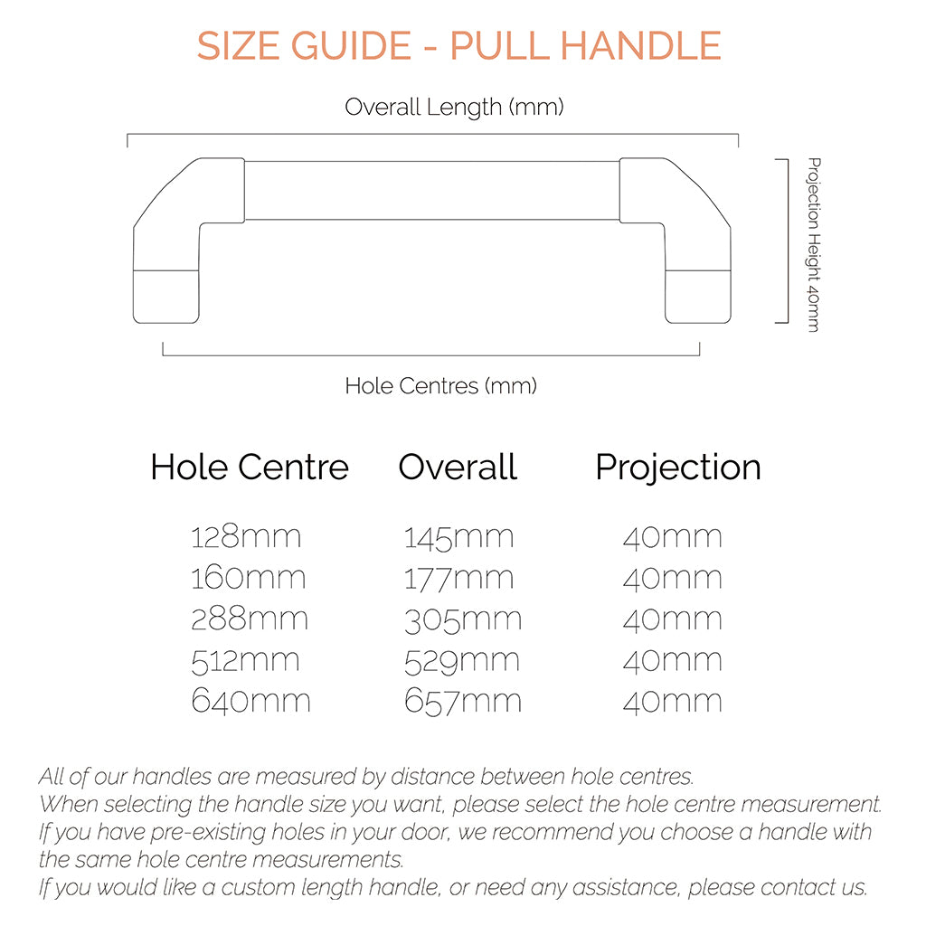 Copper handle sizes document