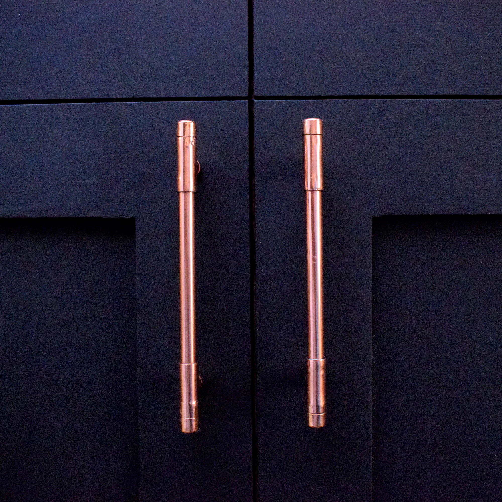 Solid Copper Handle T-shaped (Mini) - On Blue Cabinet